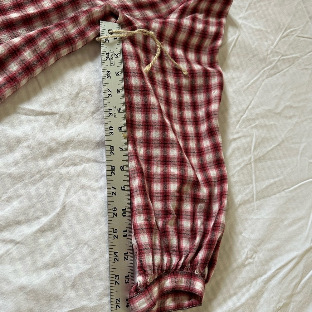 LOFT Burgundy Plaid V-Neck Blouse - Picture 6 of 8